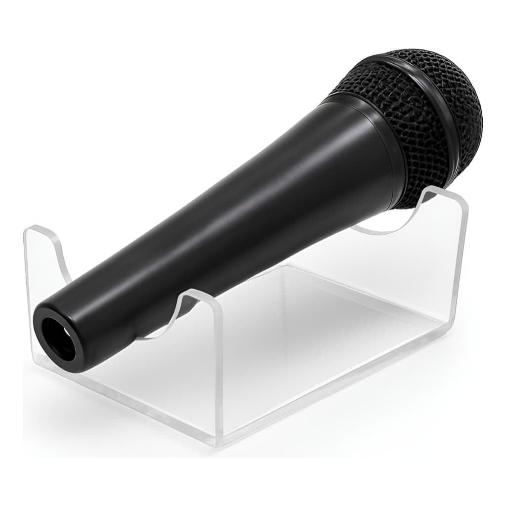 Suporte Para Microfone Em Acrílico Expositor Apoio Mesa Cristal
