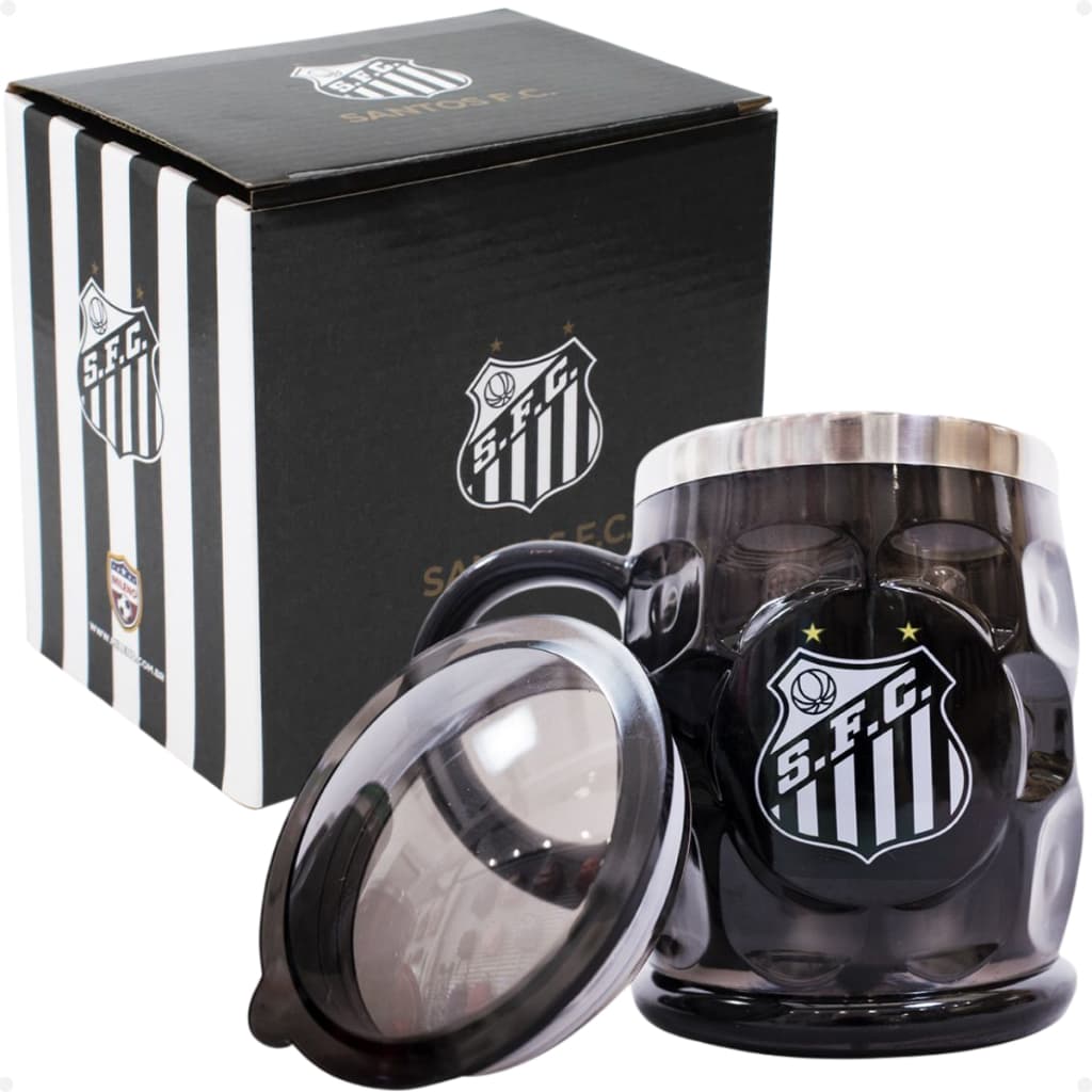 Caneca Santos Térmica Com Tampa Preta 500ml Ref.: QH021AZ-4-B