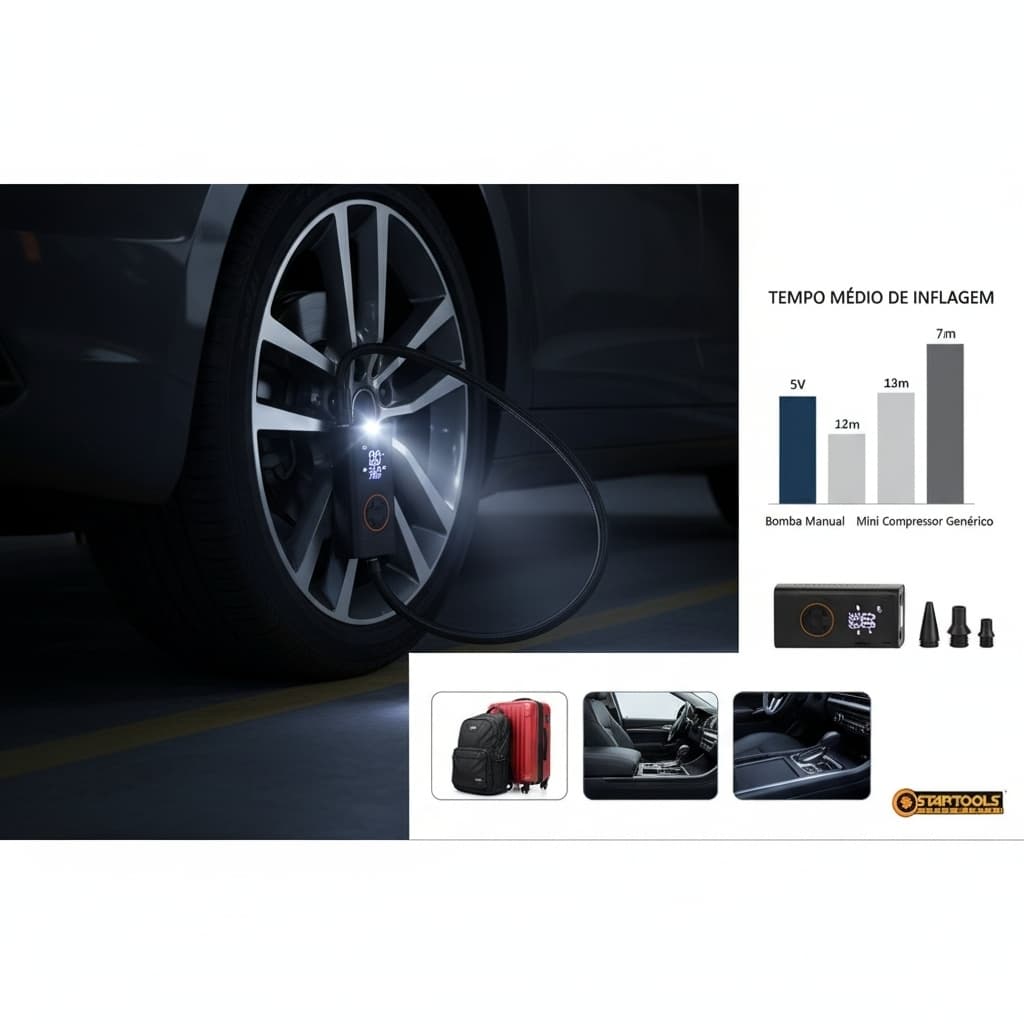 🔋 Bomba de Ar Elétrica Digital 80W – Portátil para Pneus de Carro, Moto e Bicicleta