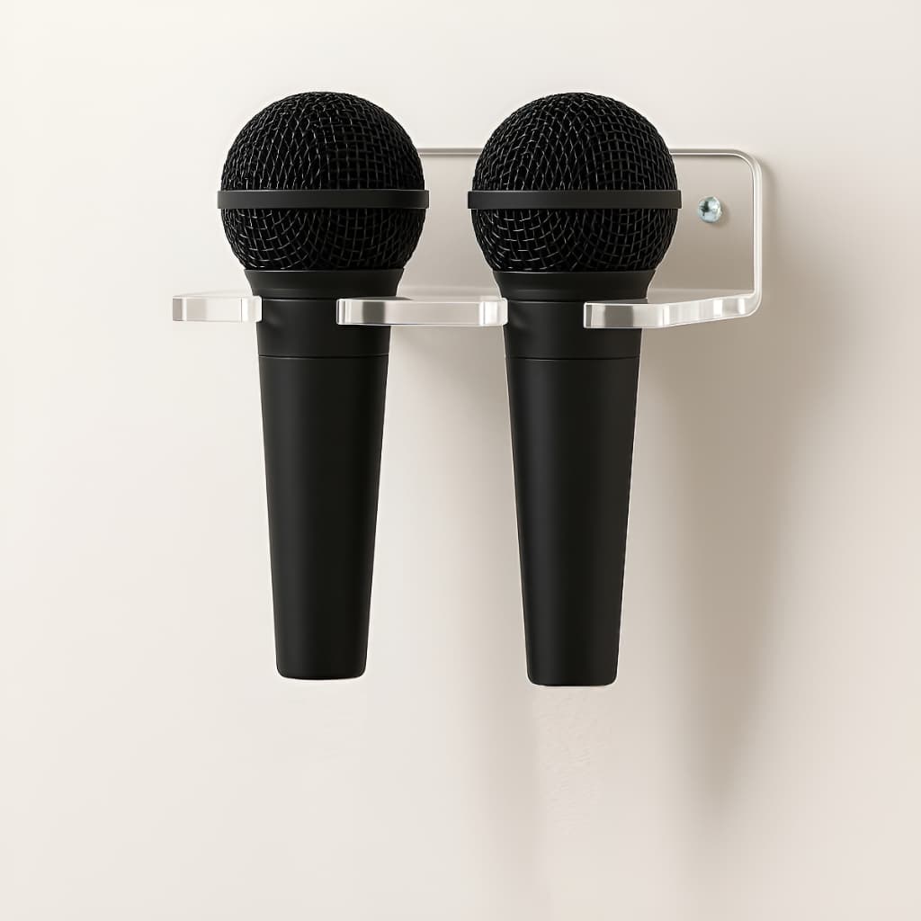 Suporte Para Microfone Fixação De Parede Descanso Liso 2 Mic Cristal
