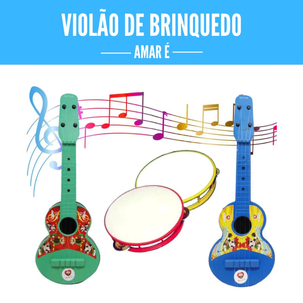 Mini Violão De Brinquedo Musical Infantil 4 Cordas Plástico Violãozinho Brinquedo 26cm Instrumentos