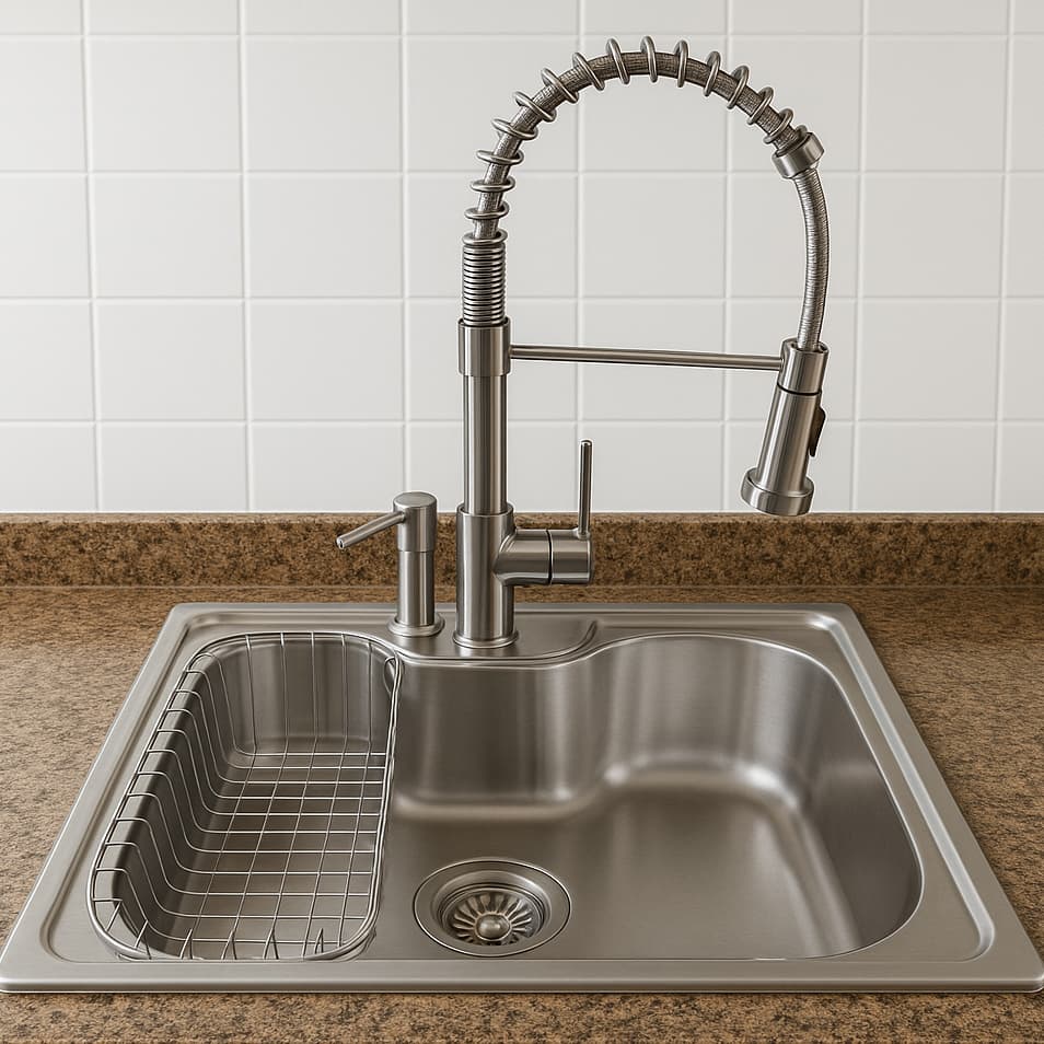 Torneira + Cuba Inox 304 Torneira Monocomando Gourmet Inox Escovado 52cm Cuba Gourmet Aço Inox 304 60x42