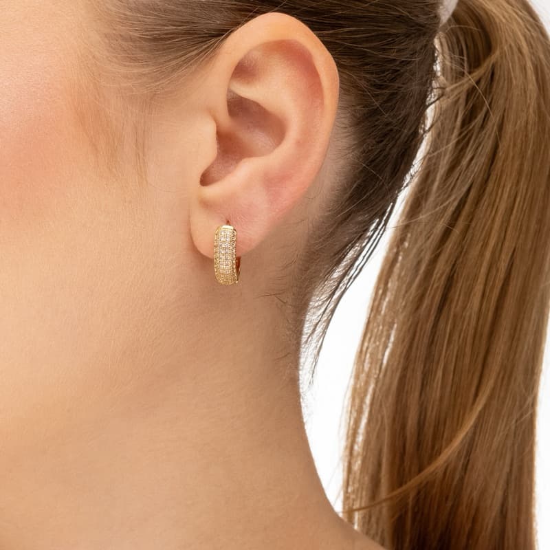 Brinco Argola Cravejada Click Banhado A Ouro 18k