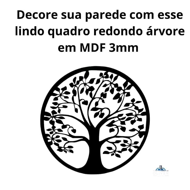 Quadro decorativo redondo árvore MDF 3mm preto