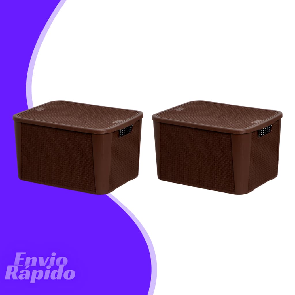 2 X Caixa Organizadora Rattan Decorativa 40 Litros Grande Cesto Plastico Multiuso Organizador Casa