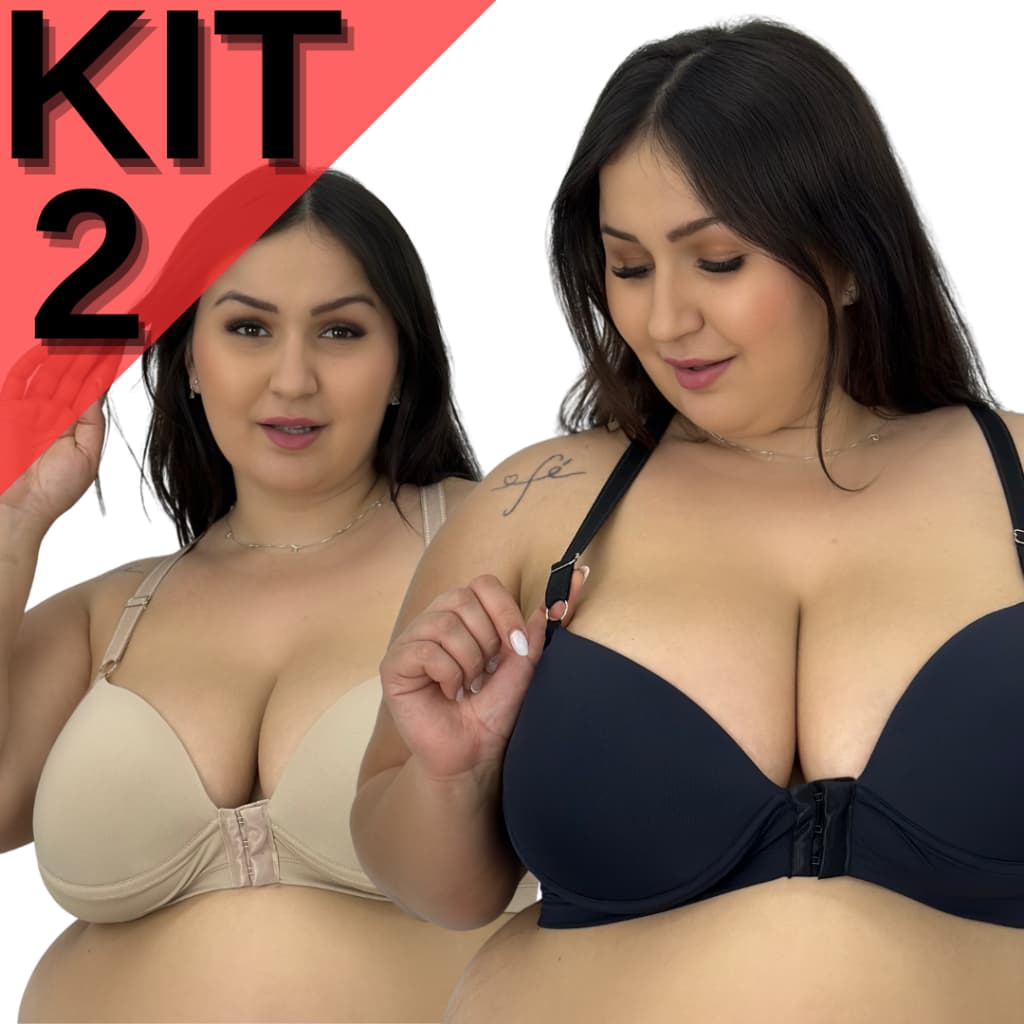 KIT 2 Sutiã Nadador Com Bojo Plus Size Reforçado Alça Larga Argola Metal Fecho Triplo