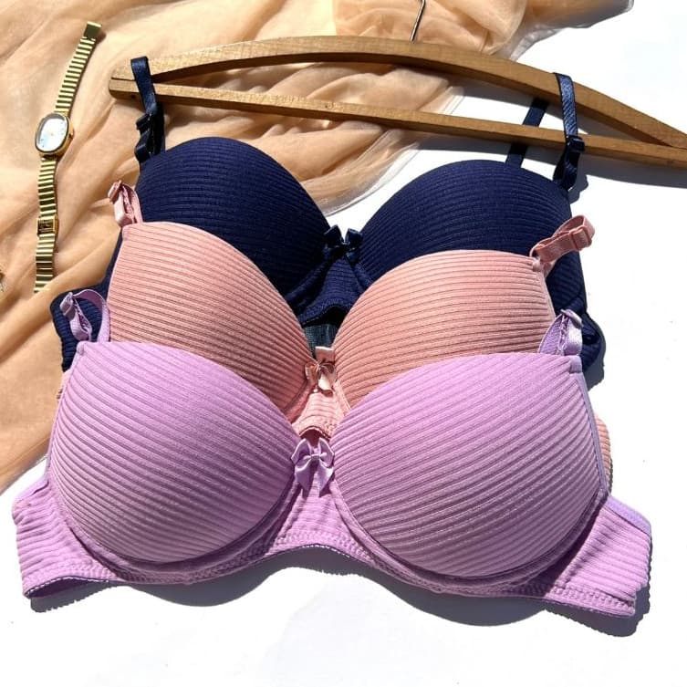 Kit 3 Sutiã Canelado com Bojo Liso Soutien Básicodia a dia Sutian  Clássico confortável Moda Íntima