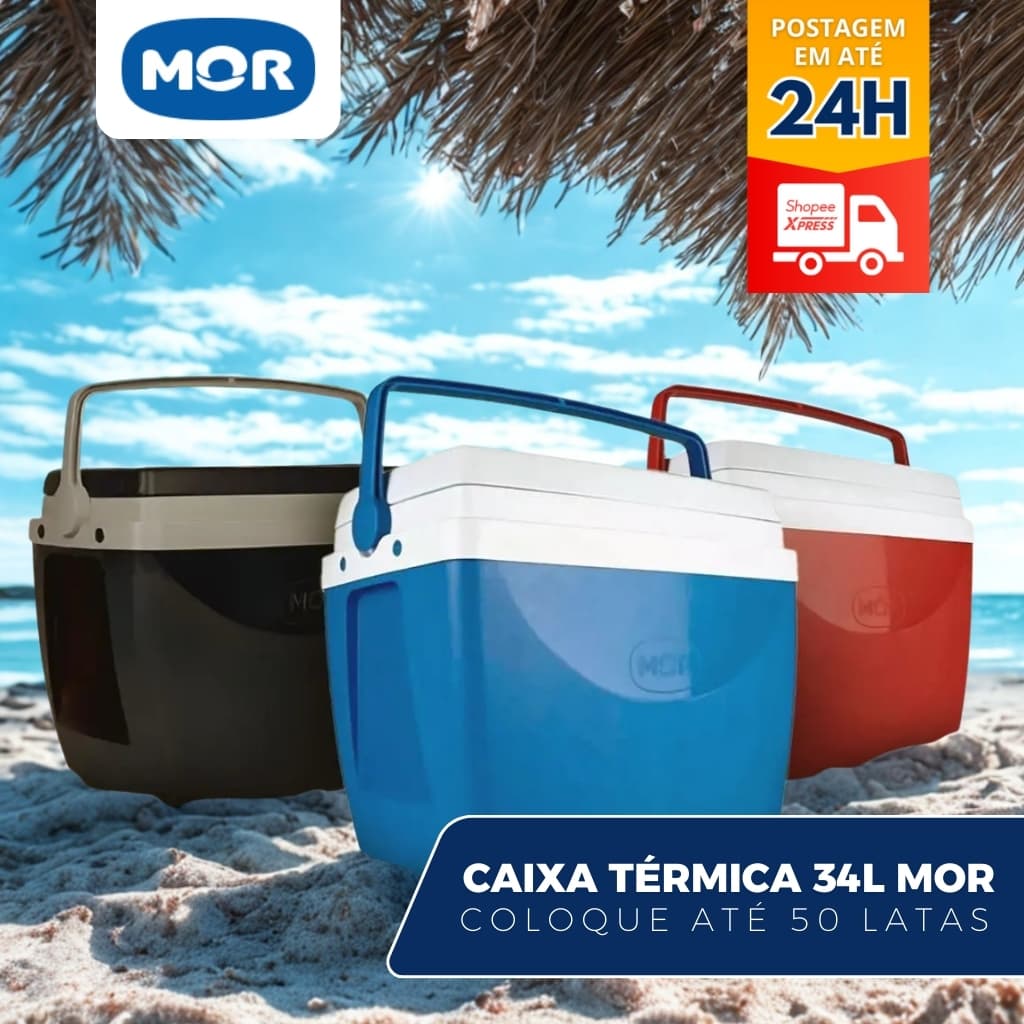 Caixa Térmica Mor Cooler 34 Litros 50 Latas Praia Piscina Lazer Jardim Camping Porta Copo Resistente