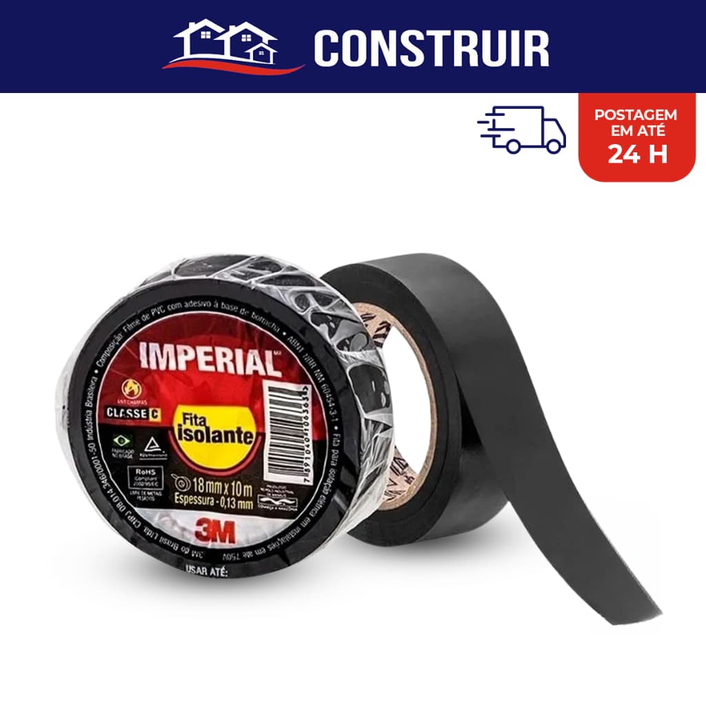 Fita Isolante 3m Imperial Preta 5 10 ou 20 Metros Uso Elétrico Profissional