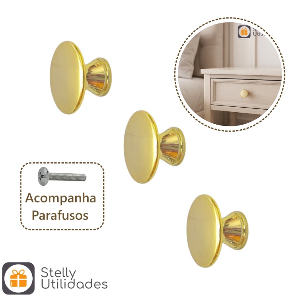 Puxador Metal Móveis Gaveta Dourado Brilhante Ponto Botão Armário Cômoda Dourado Gold Kit 2/4/6/8/10