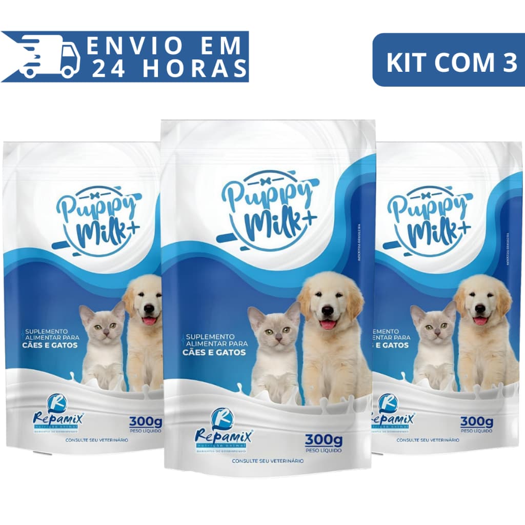 Kit 3 Leite Para Cães e Gatos Filhotes Puppymilk 300g