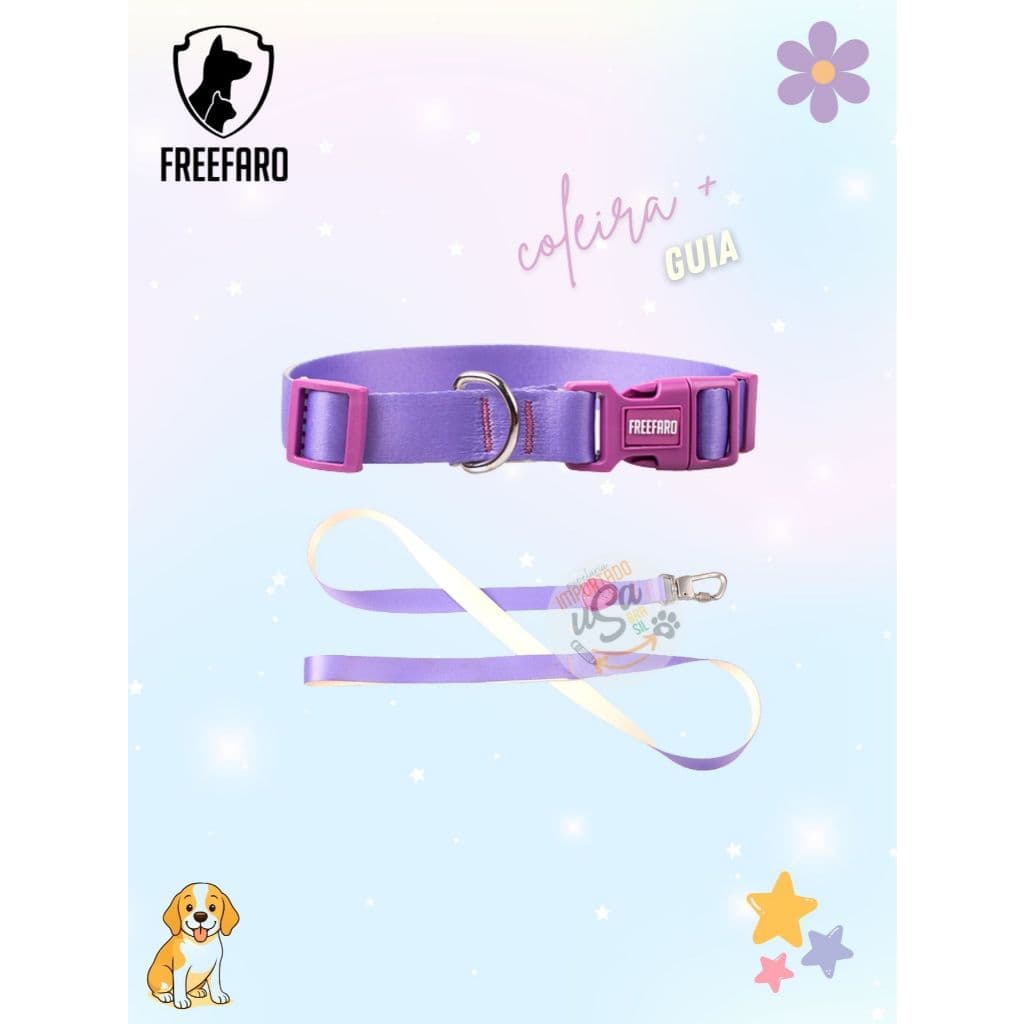 Coleira com guia para cães lilás Aurora - Freefaro