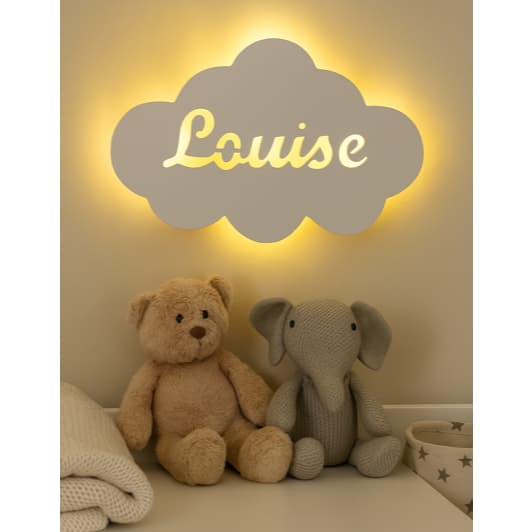 Placa Decorativa Nuvem com Nome Personalizado em MDF com LED – Luz Aconchegante 30*22