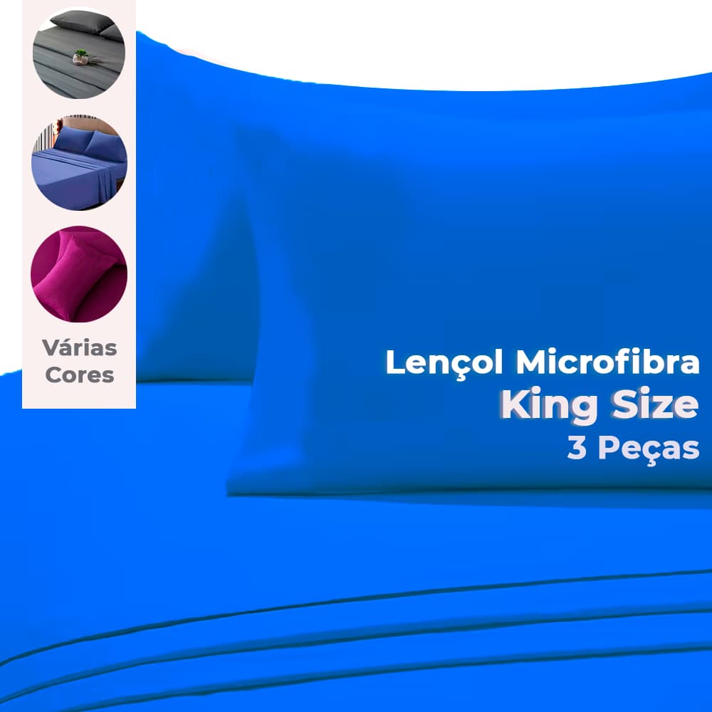 Jogo de Lençol King Size Box MICROFIBRA Liso Premium - 3 Peças