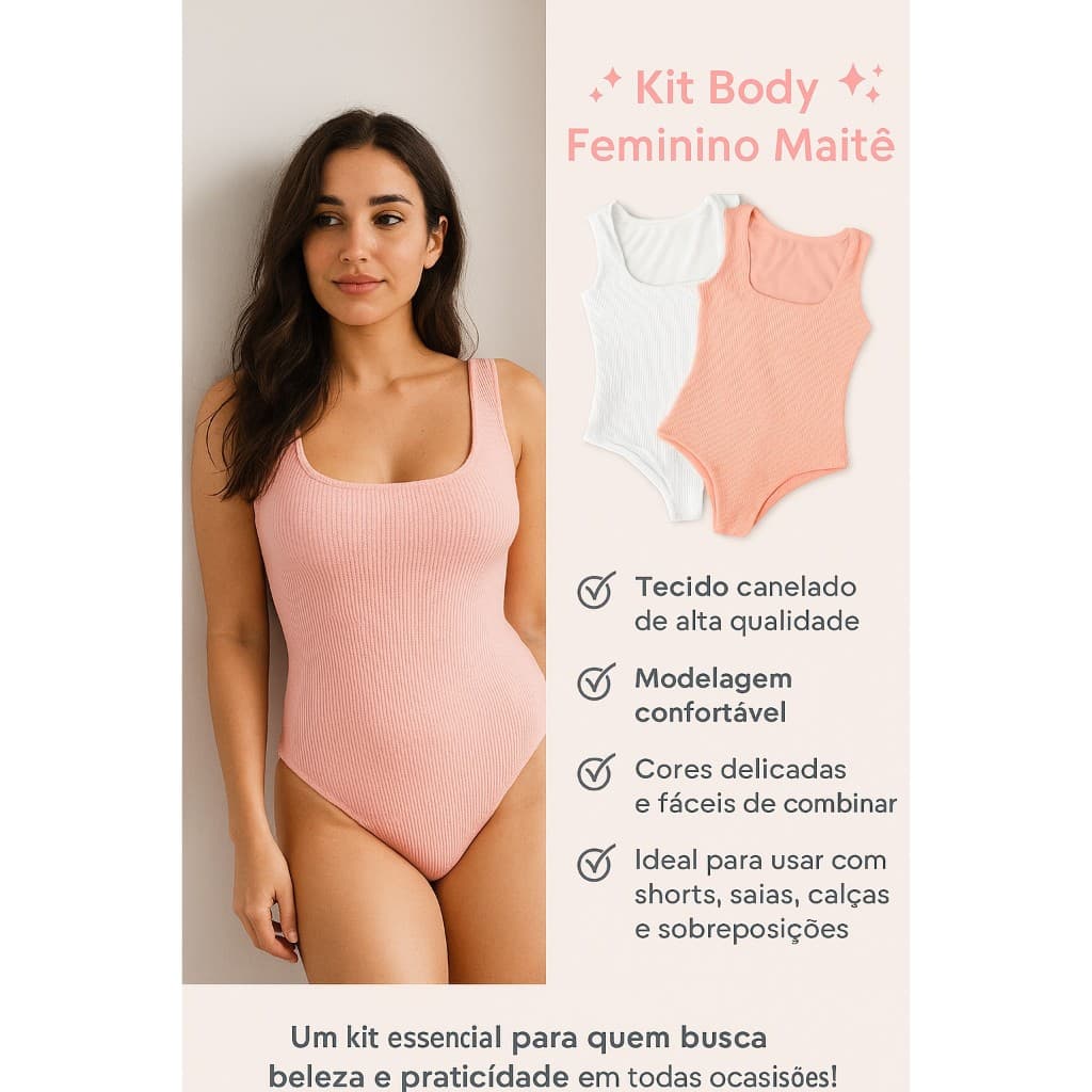 Kit body feminino duas unidades veste ate o tamanho 42 duas cores rosa e branco promoção