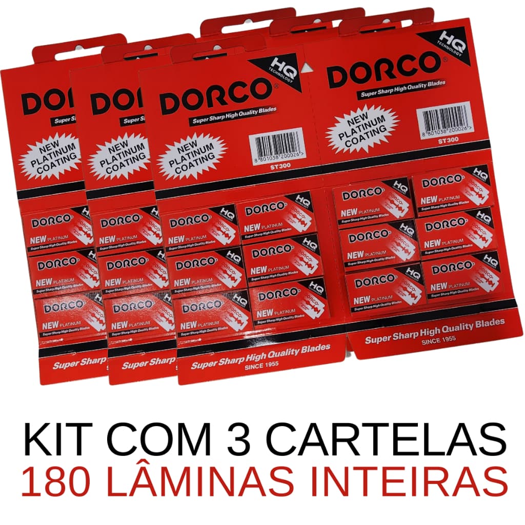 Lâmina Dorco Kit Com 3 Cartelas St300 Platinum 180 Lâminas