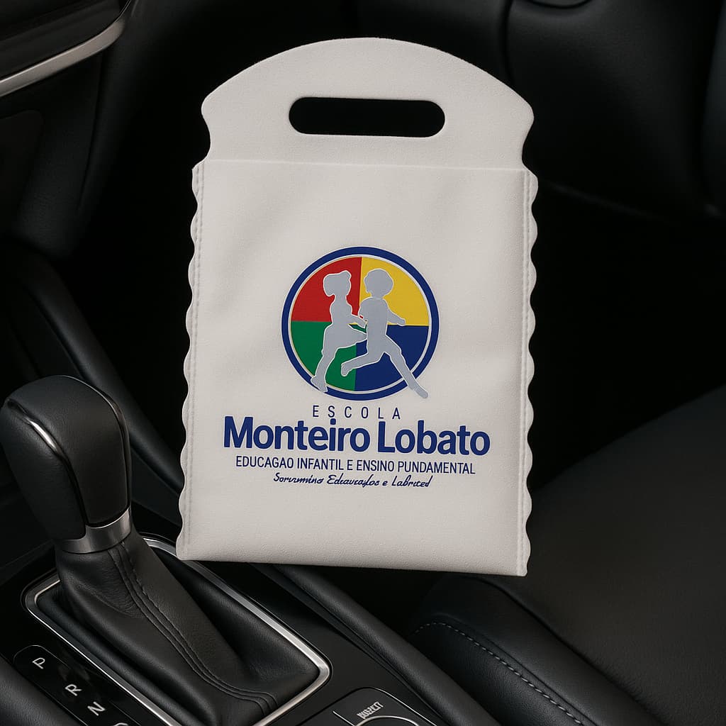 Kit 100 Lixeiras Lixocar TNT Personalizadas Brancas p/ Carro | Brinde Ecológico c/ Sua Logo Colorida