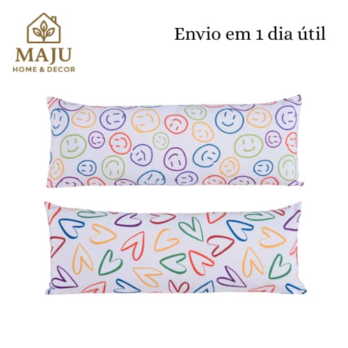 Capa para Travesseiro de Corpo Fofuxão 146x46cm Micropercal com Zíper Estampado 180 Fios