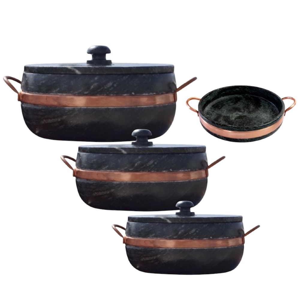 Jogo 3 Panelas de Pedra Sabão (2,5L + 1.5L + 800ml) + Frigideira P