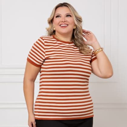 Camiseta Plussize Feminina Listrada Premium Tricô Modal Manga Curta Alta Qualidade