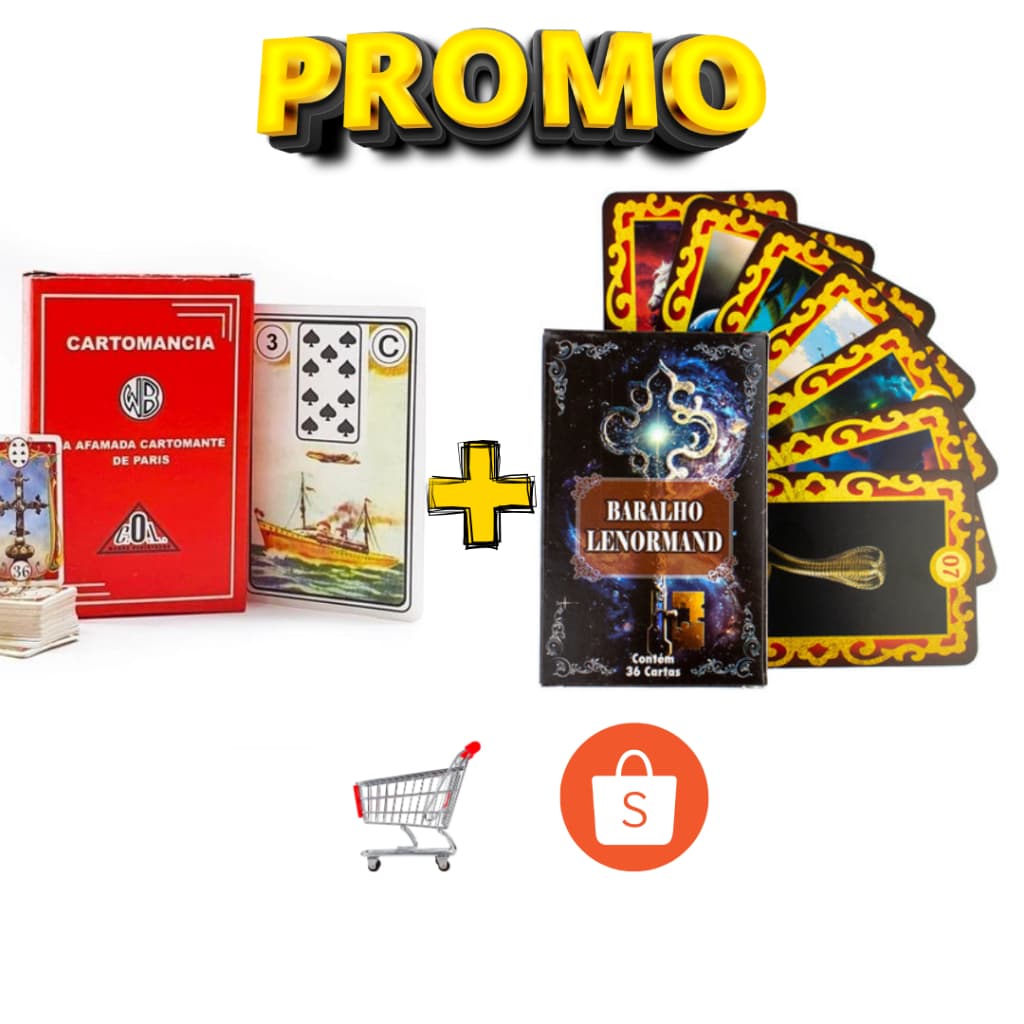 KIT Tarô Baralho Lenormand Preto Magia Do Oraculo - 36 Cartas + Baralho Lenormand verme  C/ 36 Cartas + Manual Aprenda a
