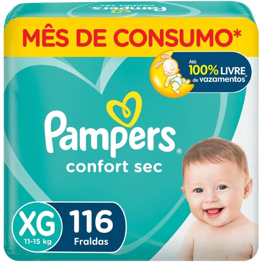 Fralda Pampers Confort Sec XG - 116 fraldas