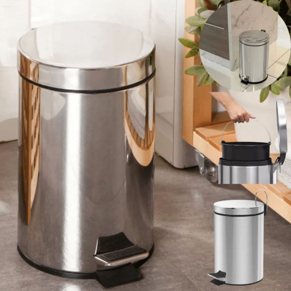 Lixeiras Inox Com Cesto Removível Alça Banheiro Lavabo Cozinha