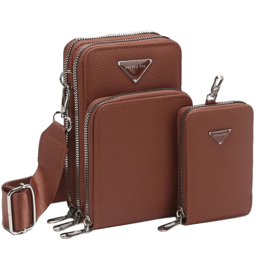 Bolsa Feminina Transversal 3 Divisorias com Porta Moeda tipo Carteira