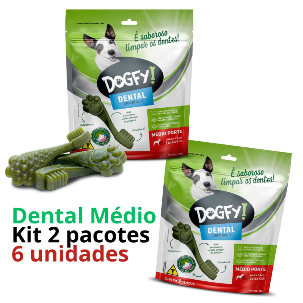 Dogfy Dental É saboroso LimpaDentes Para Cachorro de Porte Médio de 11-22kg Anti Tártaro Bafo 3un