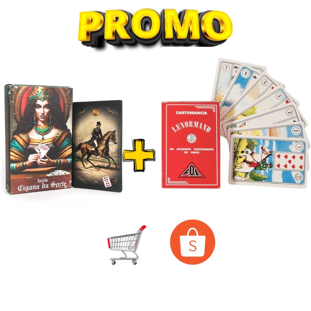 KIT Tarô Baralho Lenormand Vermelho - 36 Cartas +Tarot Cigana Da Sorte Cinza  C/ 36 Cartas + Manual Aprenda