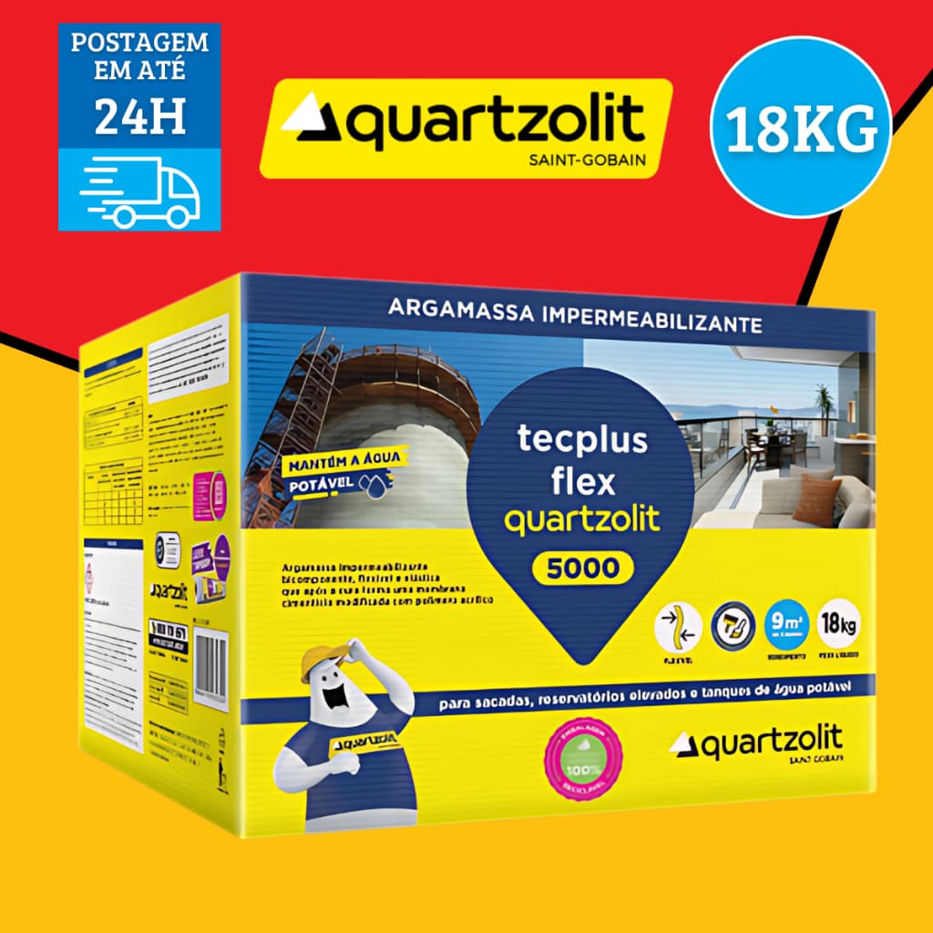 Tecplus Flex 5000 Argamassa Impermiavel 18Kg Para Sacadas, Reservatórios, Tanques D'Água  Quartzolit