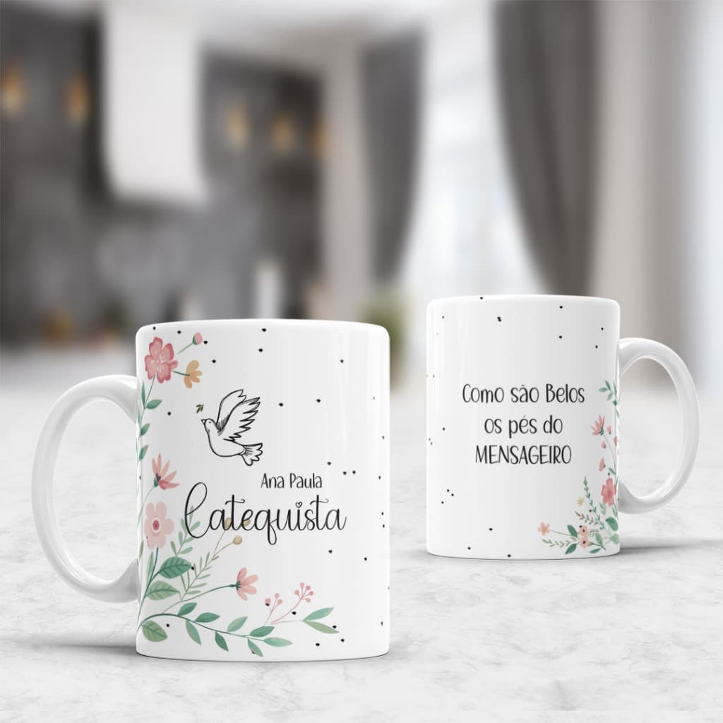 Caneca Para Catequista Personalizada Com Nome Presente Catecismo Catequese Cerâmica Católica Cristã Religiosa