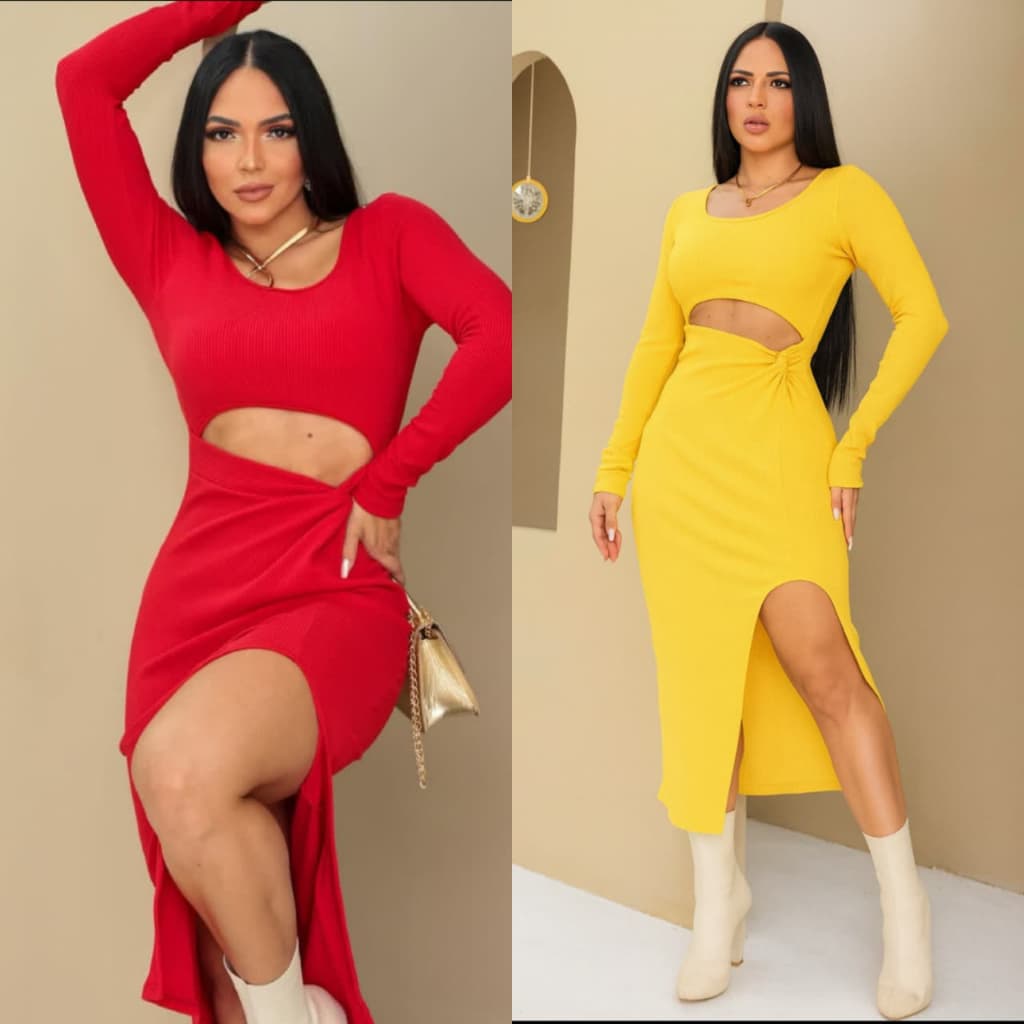 "Vestido Feminino Anarruga com Manga Longa ( 34 ao 44 ) Elegância e Conforto em Uma Só Peça