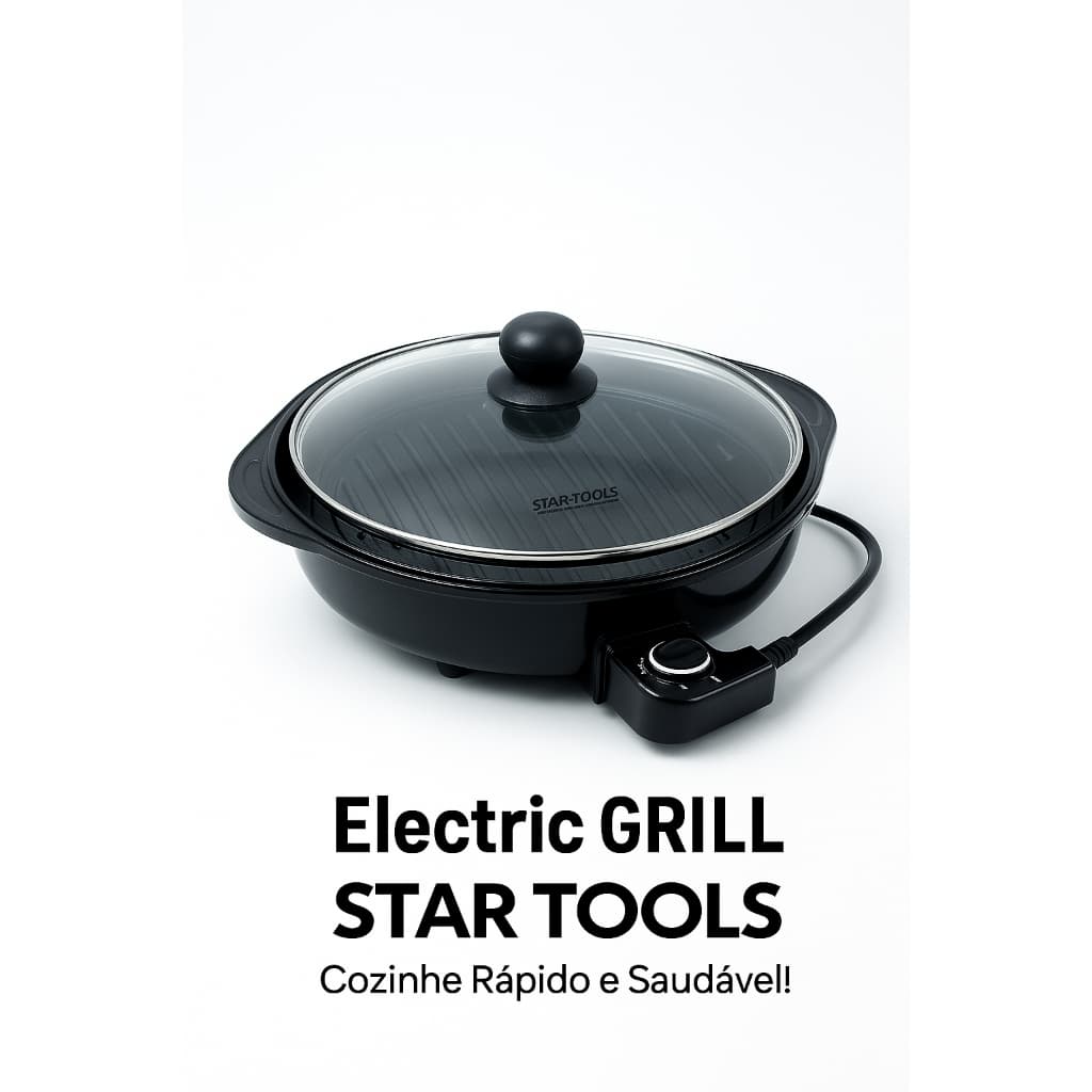 Grill Redondo Portátil com Chapa Antiaderente e Termostato - Prepare Receitas Deliciosas em Casa!
