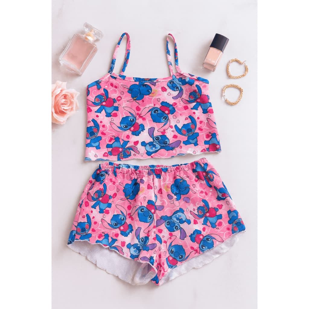 Conjunto Pijama Feminino Cropped  + Short Verão Virginia Blogueira Personagens Estampas Divertidas