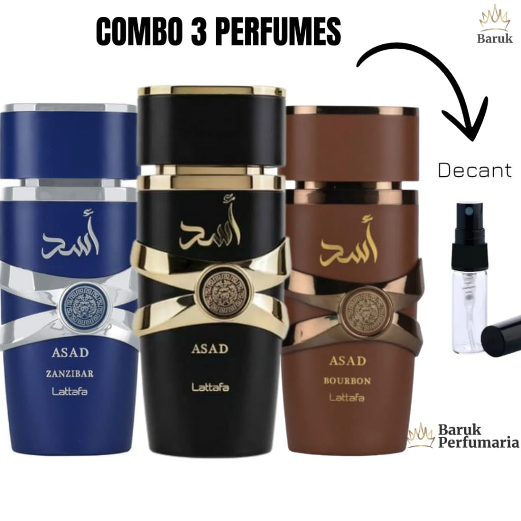 Kit 3 Perfumes Masculinos Árabes Asad Boubon - Asad - Asad Zanzibar 2ml 5ml 10ml