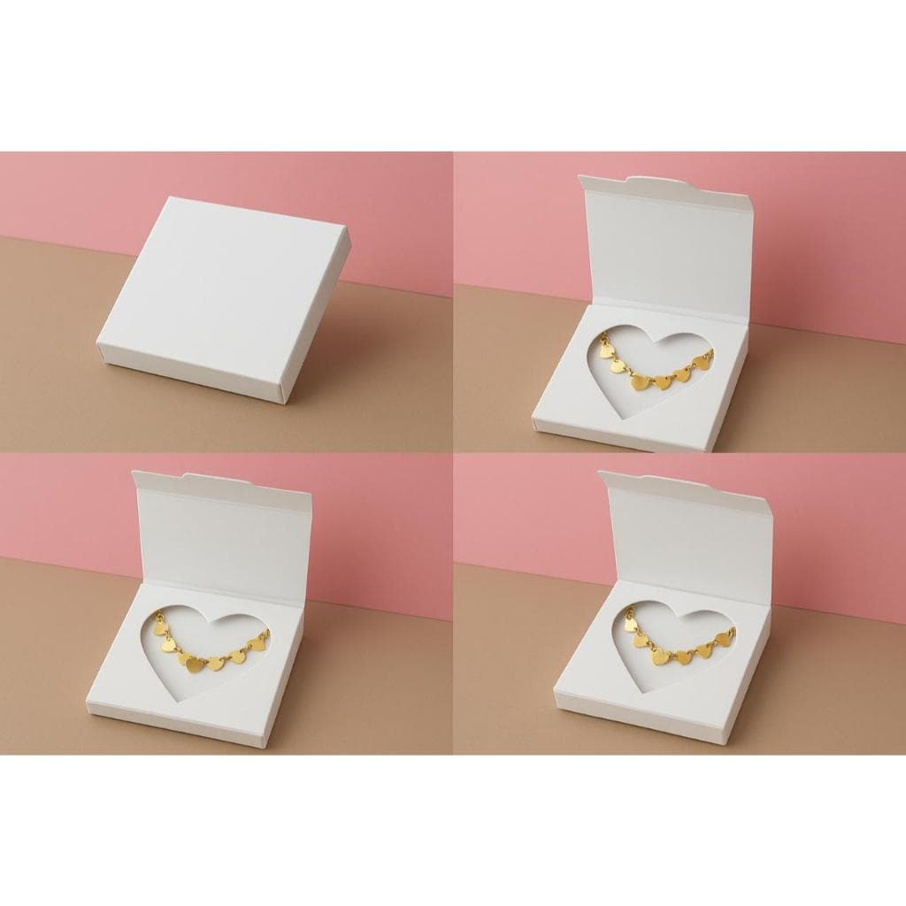 Caixinha Branca com Visor de Coração – Embalagem para Colar, Pulseira e Joias 8x8x1 cm