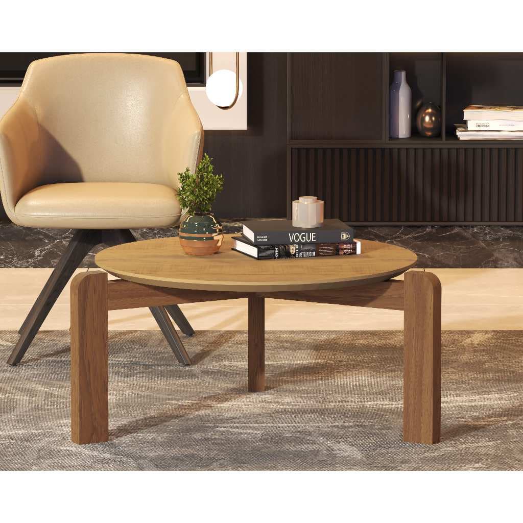 Mesa de Centro Compacta Áustria Design Minimalista Tampo Redondo Cor Canela Moderna