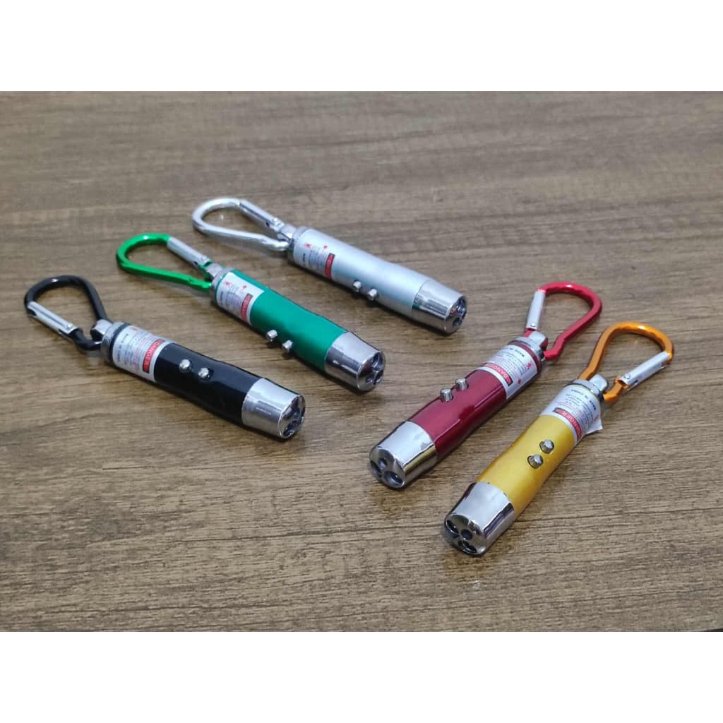 Laser 3 em 1 com chaveiro mosquetão lanterna led colorido presente - com pilha