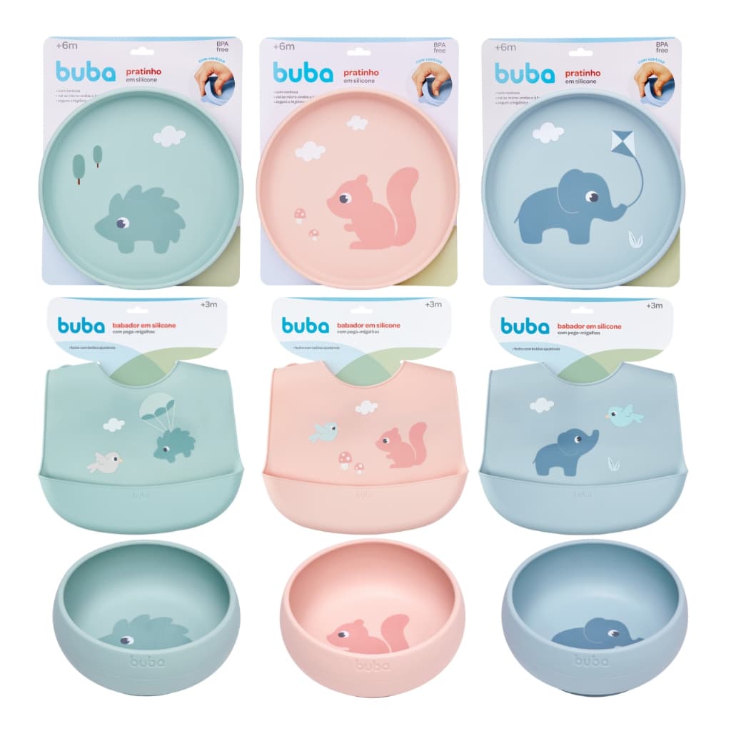 Pratinho com Ventosa Babador Silicone Buba Introdução Alimentar
