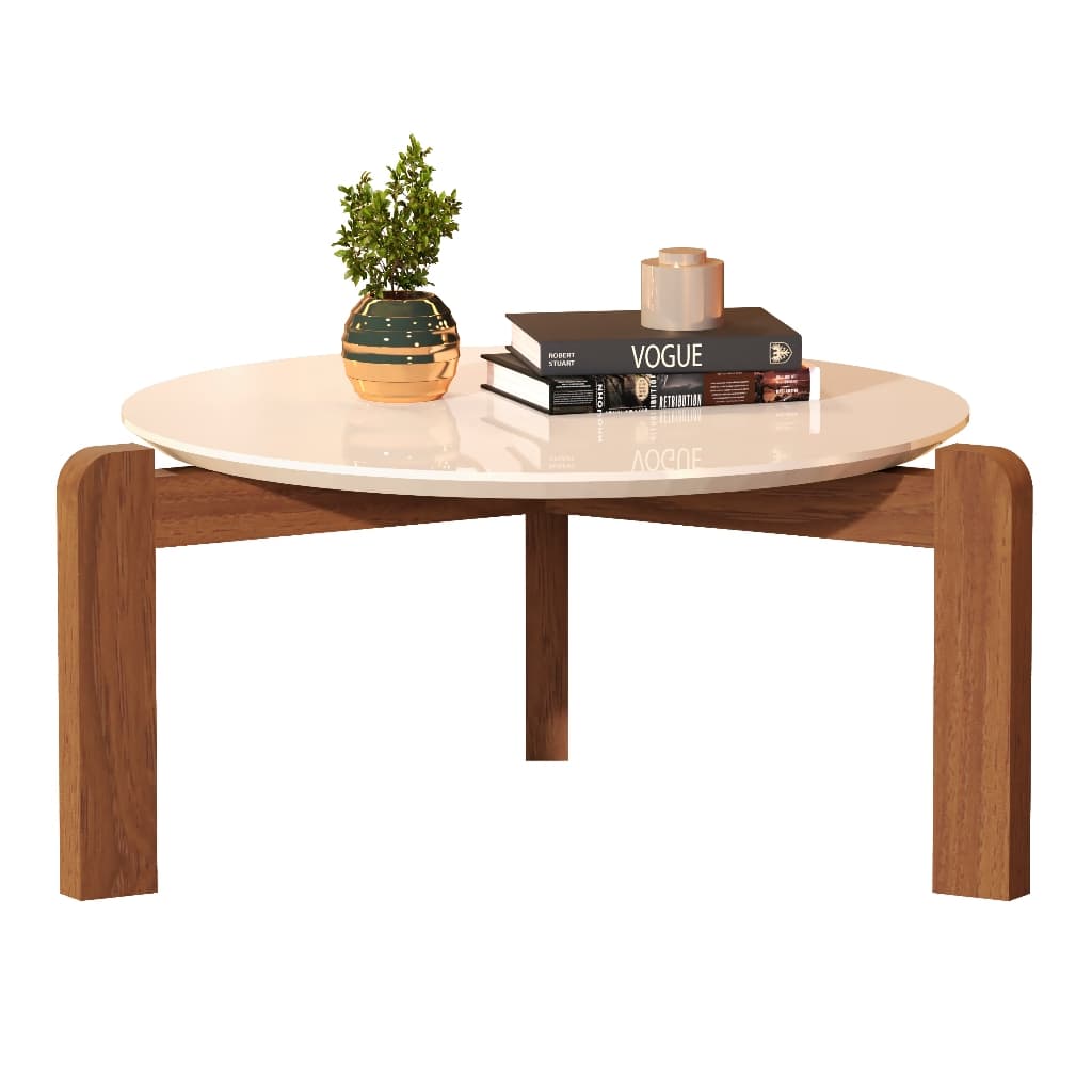 Mesa de Centro Áustria Madeira Tratada Sala Moderna Tampo Redondo Off White