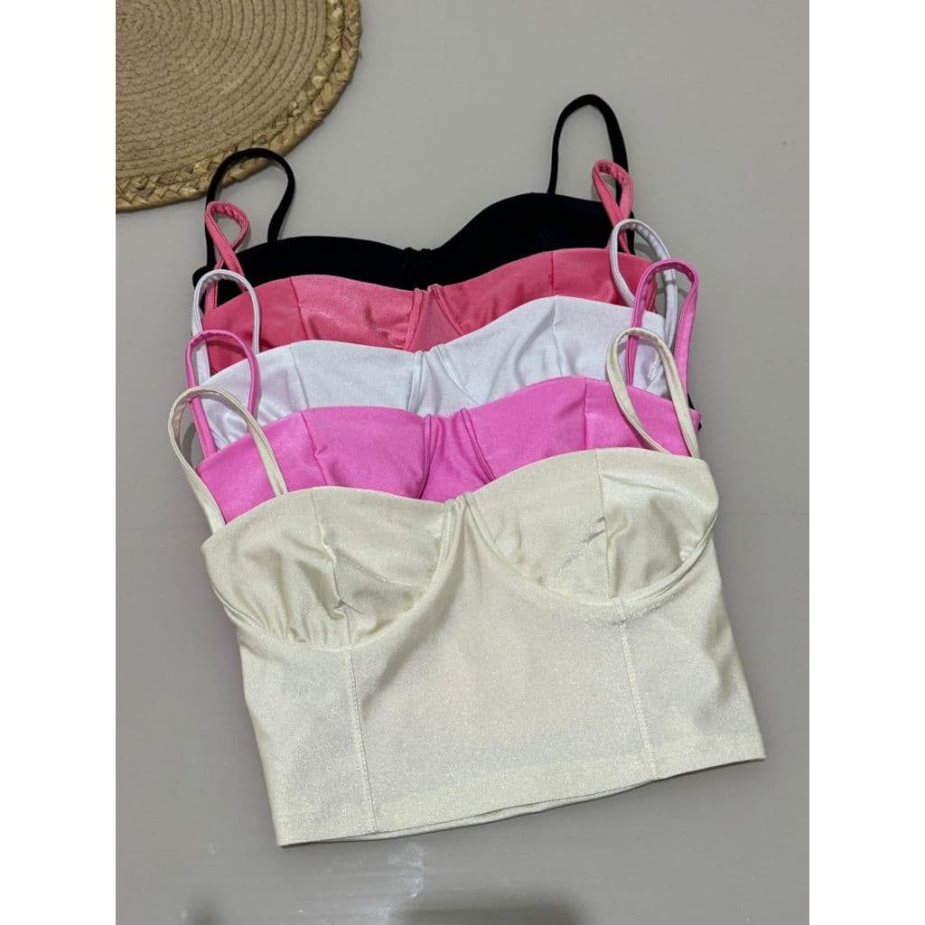 Cropped Ju top Feminino Liso em Poliamida Acetinada com Aro de Sustentação e Alça Reguladora