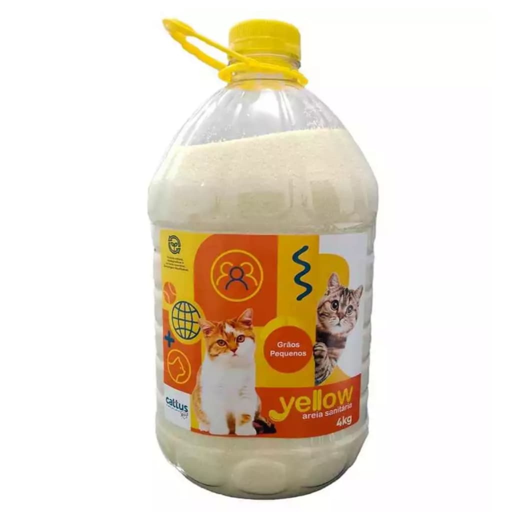 Areia Sanitária Yellow 4 kg vem dentro de um galão Mandioca pode jogar na privada