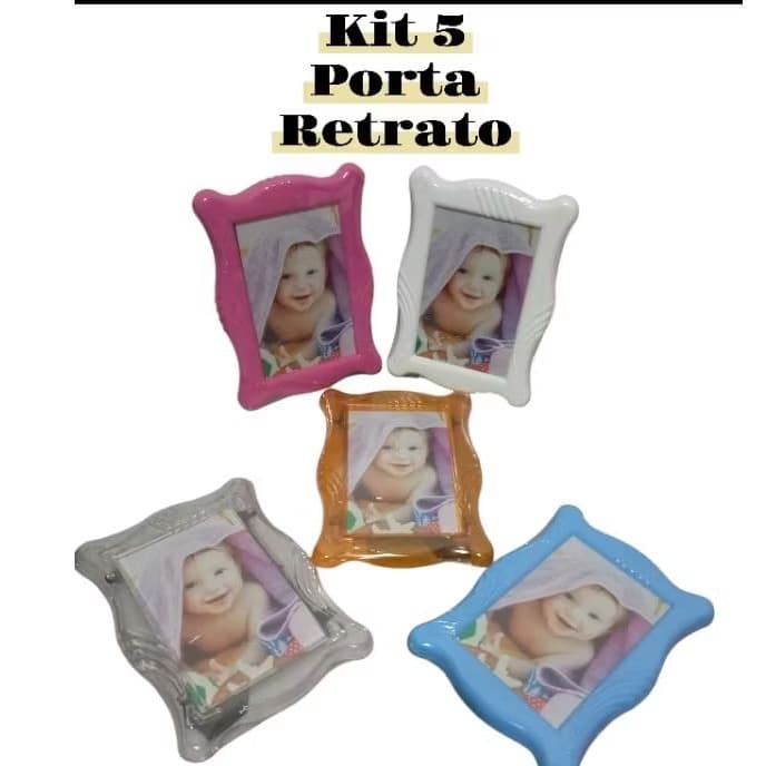 kit 5 Porta Retrato plástico colorido, lembrancinha pra foto cores variadas