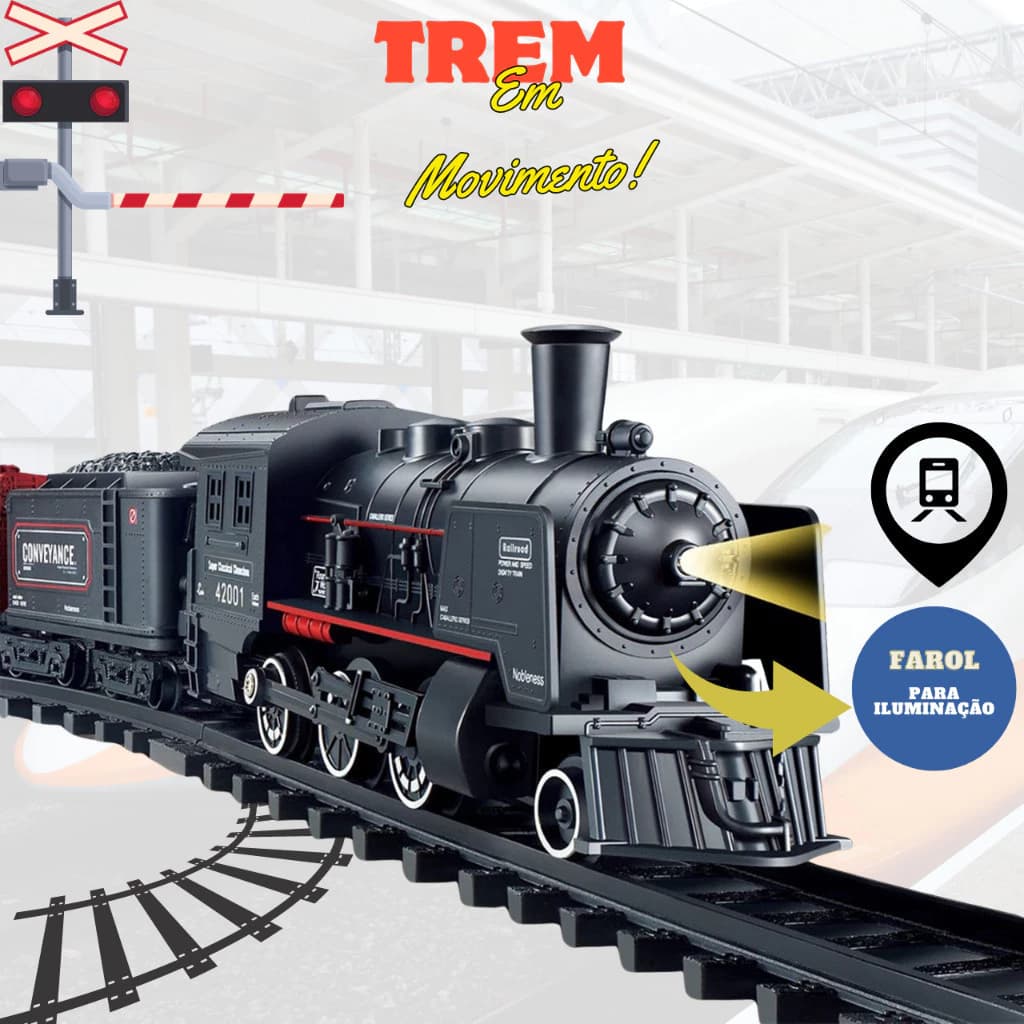Trem De Brinquedo Ferrorama 5 Vagões Criança Trenzinho Locomotiva Com Som Luz Premium