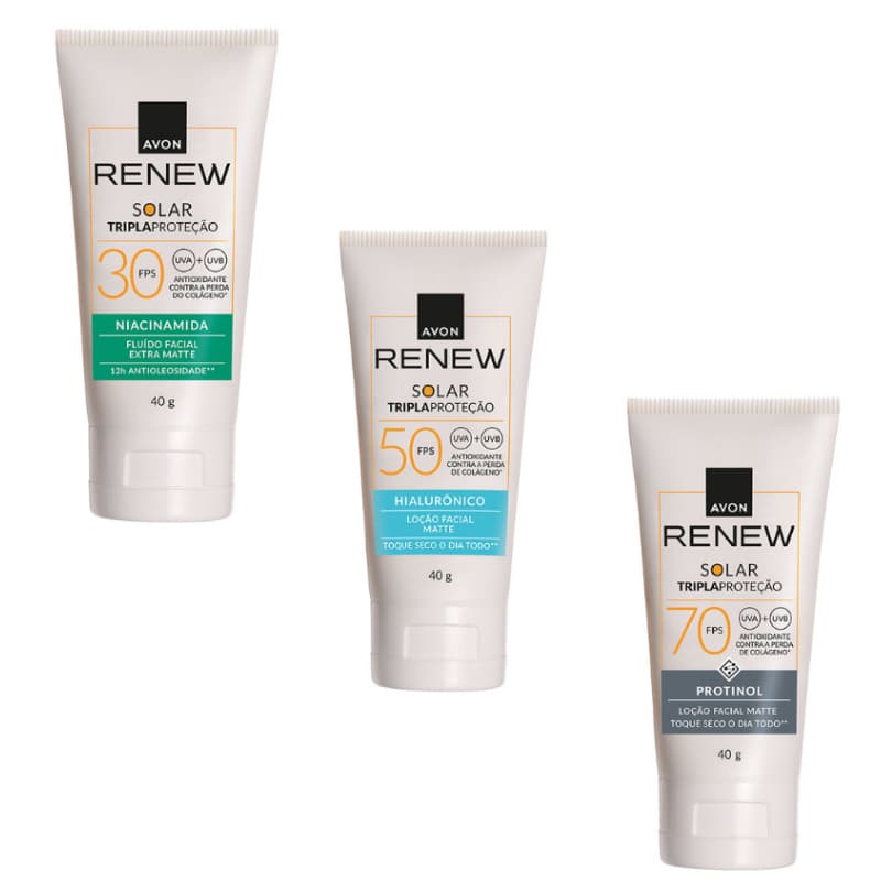 Protetor Solar Facial Renew FPS 30, FPS 50, FPS 70, Avon 40g
