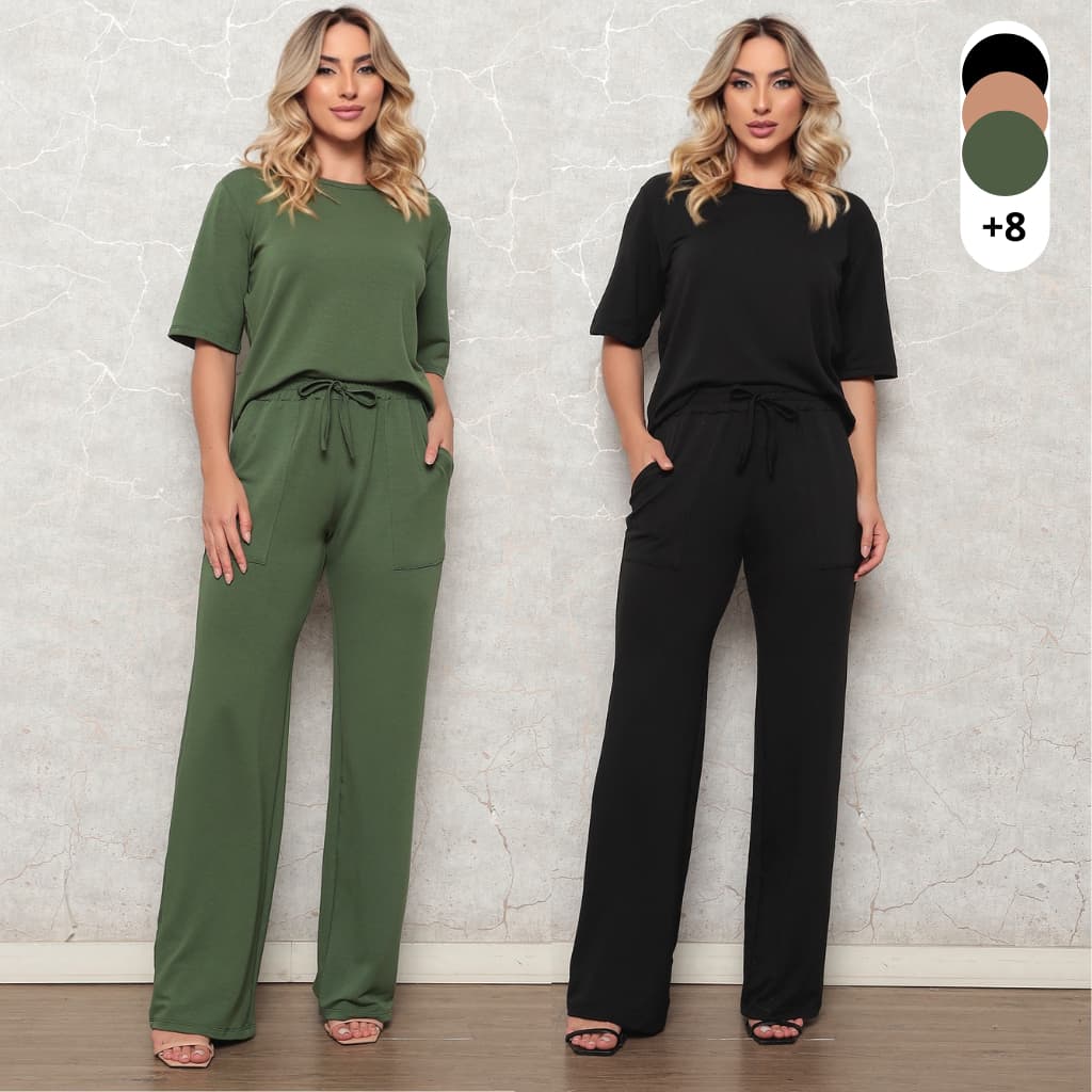 Conjunto Moletinho  Conjunto Feminino Conjunto Calça Pantalona E Blusa Confortável Soltinho Inverno