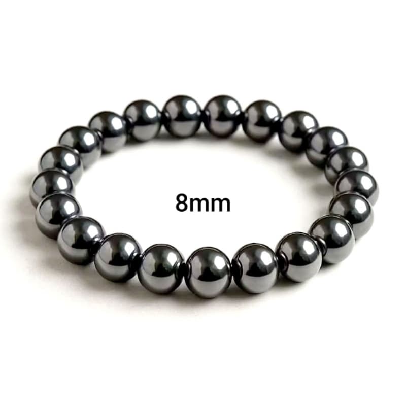 Pulseira Hematita Jóia Pedra Natural Elastica Perola 8mm  Energia Proteção (Com Cruz ou Sem)
