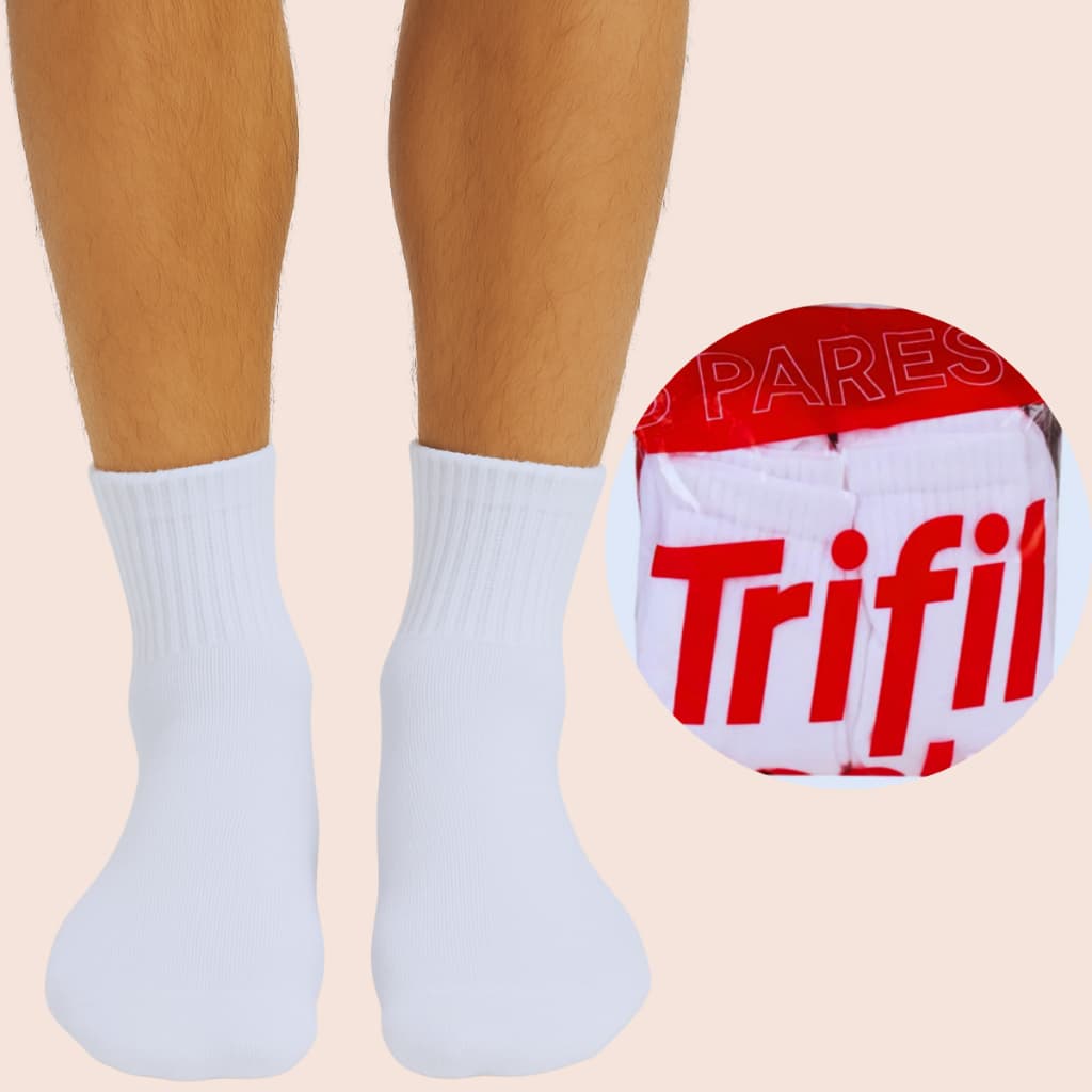 Kit com 12 Pares Meias Cano Médio Atoalhada Unisex Algodão Trifil punho soft