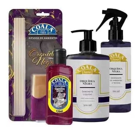 Coala Orquídea Negra 4 Peças Difusor Aromatizador Odorizador Limpador Sabonete Líquido Casa